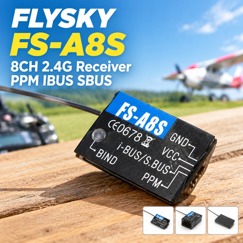 Drone Racing Receiver - FS-A8S 2.4G 8チャンネル ミニRC受信機。PPM、I-BUS、S.BUS出力に対応。FPVレーシングドローン、クアッドコプター、航空機モデルの部品として使用可能。
