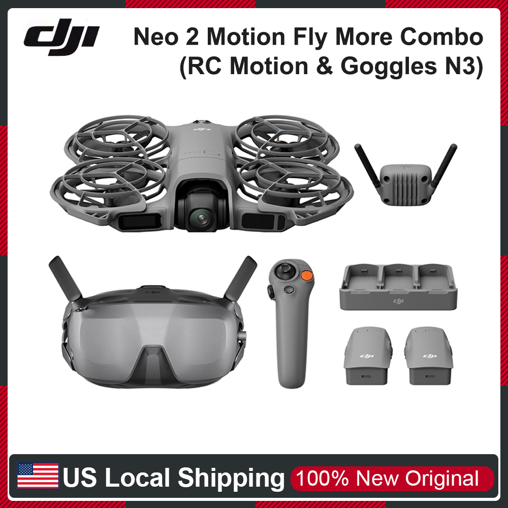 Drone Racing Goggles - DJI Neo 2 モーションフライモアコンボ：RCモーション3とゴーグルN3を搭載したドローン。DJI製カメラドローン。デジタルトランシーバーによる安定した伝送。FPV（一人称視点）飛行ドローン。4Kプロフェッショナルモデル。初心者向け。3つのバッテリー付属。